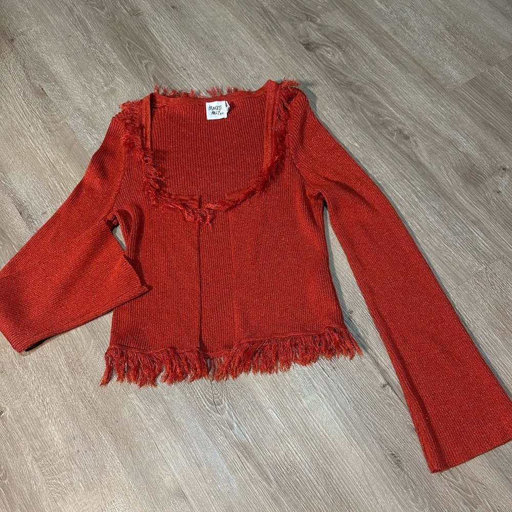 Princess Polly Rust Knit Sweater with Bell Sleeves and Fringe Boho size Medium